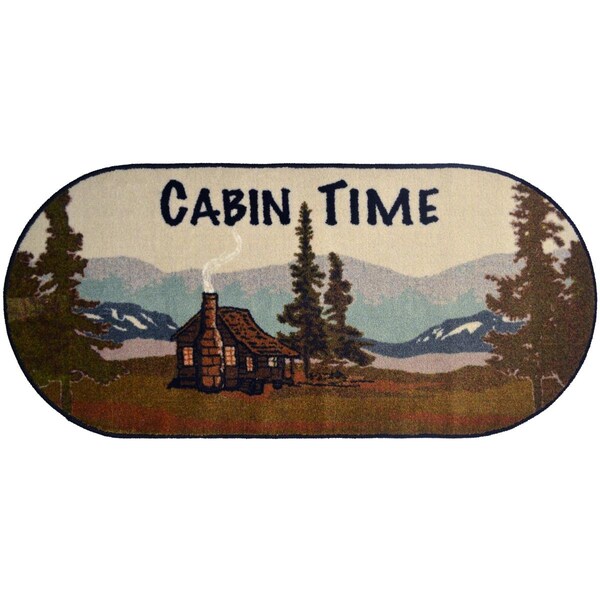 Mayberry Rug 20 x 44 in. Oval Cozy Cabin Cabin Time Printed Nylon Kitchen Mat & Rug CC10435 20X44 - main